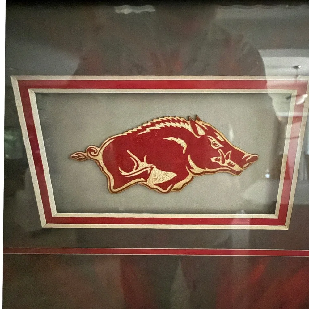 Arkansas Razorbacks Framed Wall Art Red Boar Hog Fan Cave Decor 31x26